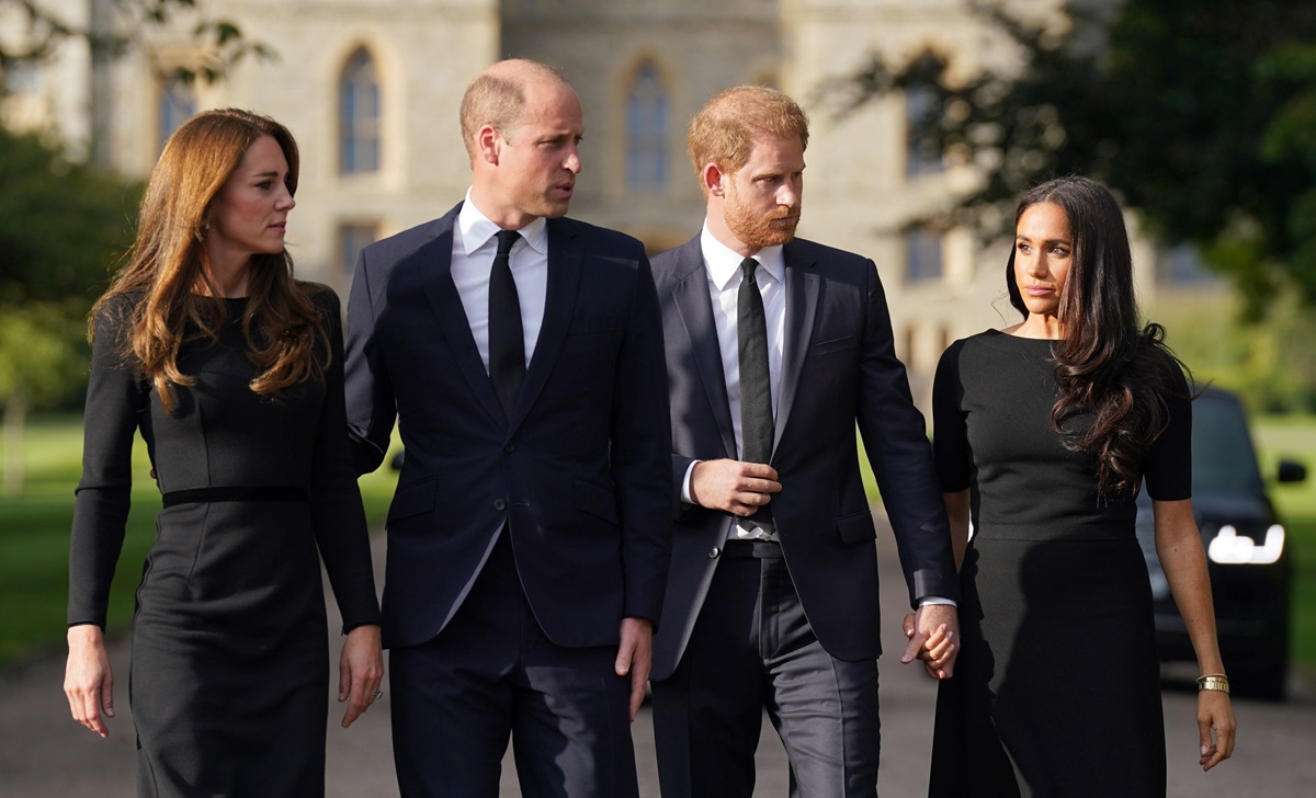 Kate Middleton, Prințul William, Prințul Harry și Meghan Markle la înmormântarea Reginei Elisabeta