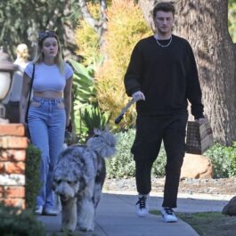 Ava Phillippe în timp ce se plimbă prin Santa Monica cu iubitul și câinele ei