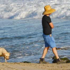 Ian Somerhalder, la plimbare cu câinele familiei, pe plajă
