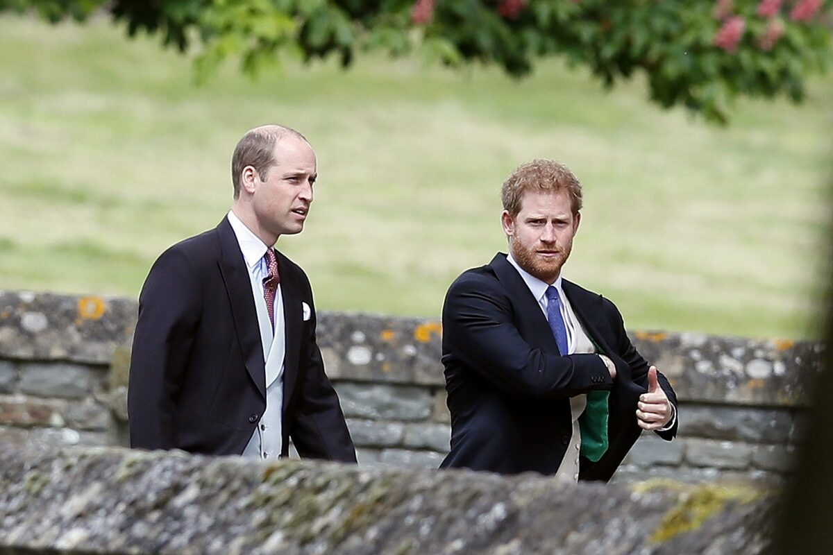 Prințul William și Prințul Harry în timp ce plimbră împreună printr-o grădină