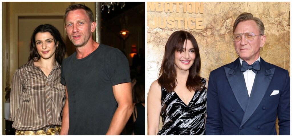 Daniel Craig și Rachel Weisz în două fotografii puse într-un colaj