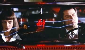 Uma Thurman și John Travolta într-o scenă din Pulp Fiction în timp ce se află într-o mașină