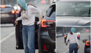Geena Davis, pe stradă, îmbrăcată ca un om al străzii