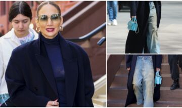 Colaj de imagini cu Jennifer Lopez și blugii ei
