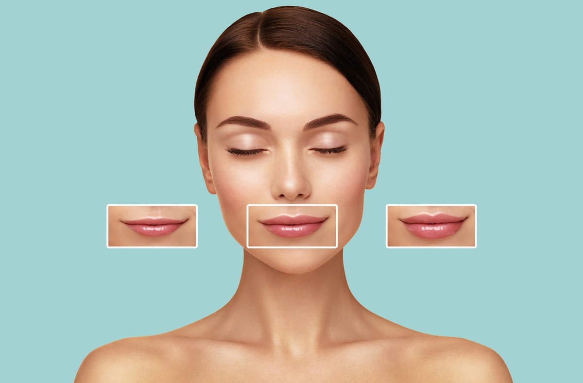 O femeie care stă în fața a trei forme diferite de buze
