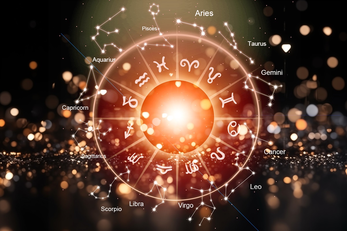 Planeta mercur înconjurată de semnele zodiacale pentru a lustra că mercur iese din retrograd pe 25 aprilie 2024